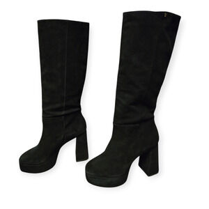 Larroude (Larroudé) Black Biba Platform Knee High Suede Heel Boots Size 11
